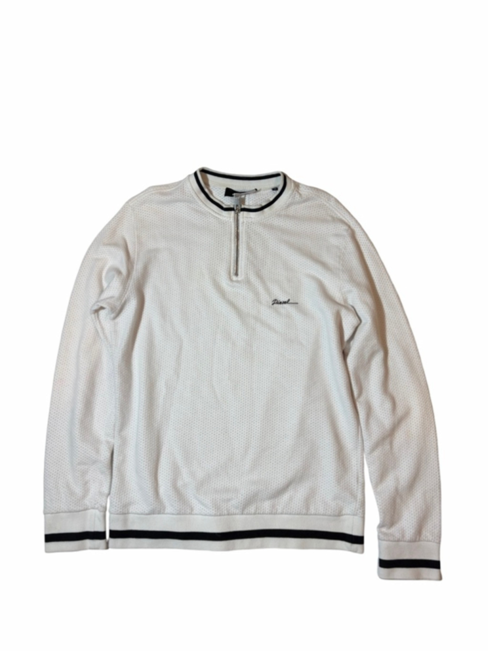 Diesel White Mesh Thermal Quarter Zip Pullover Sweater Y2K Grunge Medium